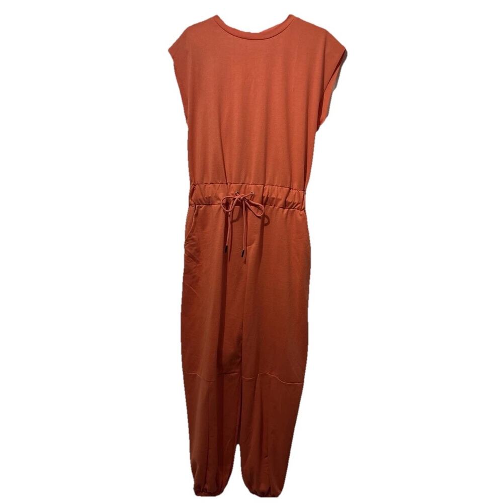 Jumpsuit Romper Size Small Orange Drawstring Athleisure Open Back Pockets Comfy